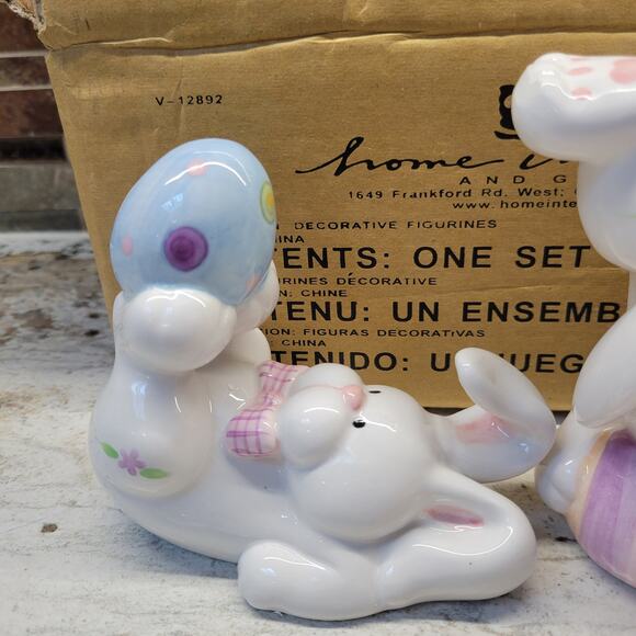 3 Vintage Home Interiors Homco Easter Bunnies Tumbling w Eggs NIB - Picture 7 of 7